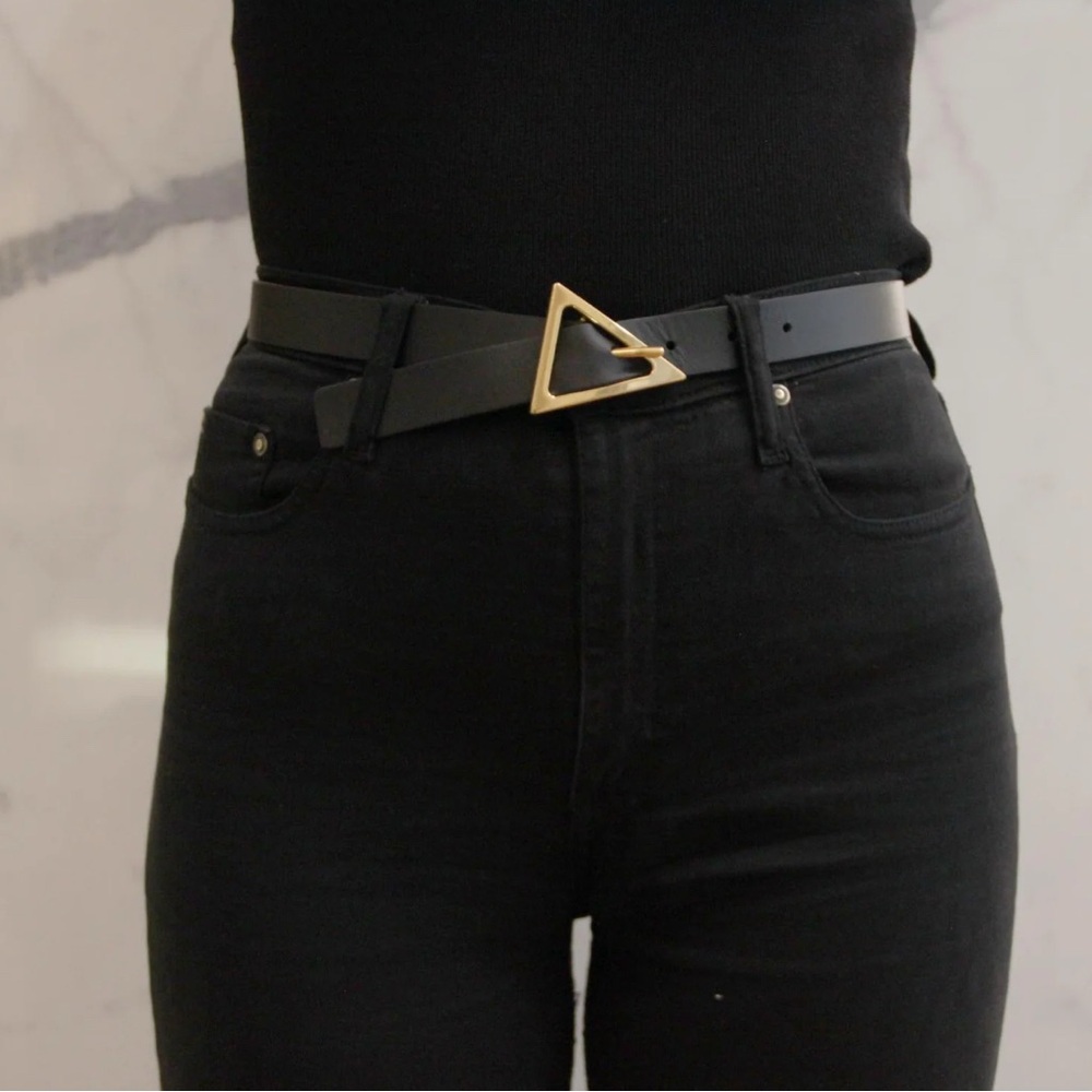 Bottega Veneta Gold Triangle Buckle Belt in Black - 70cm